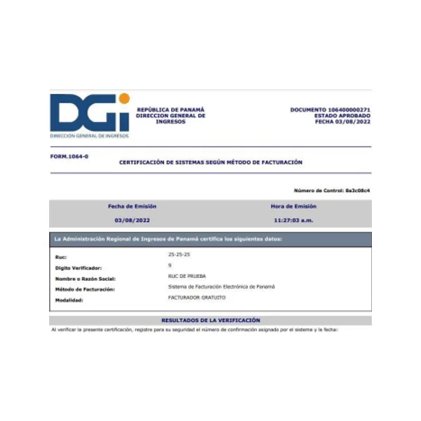 Muestra del letrero de certificación del sistema de facturación